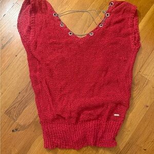 G by Guess Red V-Neck Chain-Trim Knit Sweater Tank